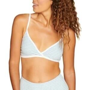NWT Andie Swim The Cove Top Gingham Pool Blue & White Plaid Bikini Top XL